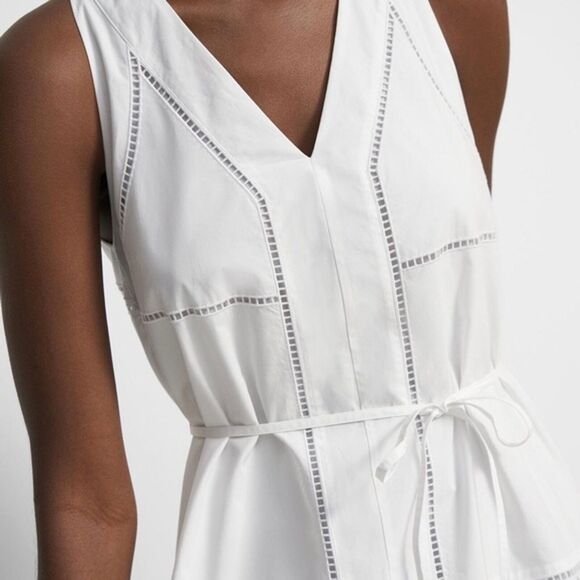 Theory Sleeveless Eyelet Laser Cut Ladder Day Midi Dress Summer Wedding White 4 - Picture 1 of 12